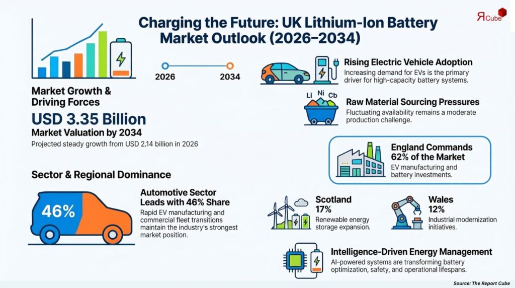UK Lithium-Ion Battery Market to Reach USD 3.35 Billion by 2034 Amid Rising EV and Energy Storage Demand lithium ion battery market uk report
