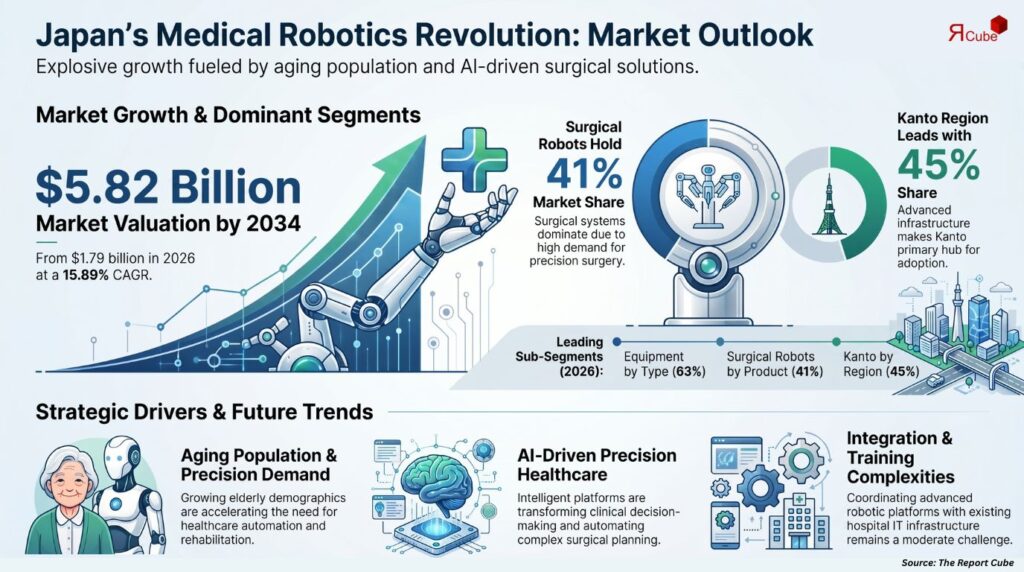 Japan Medical Robotics Market to Reach USD 5.82 Billion by 2034 Amid Rising Adoption of AI-Driven Healthcare Solutions medical robotics market japan report