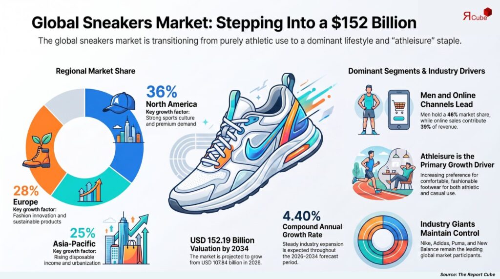 Global Sneakers Market Set to Reach USD 152.19 Billion by 2034 Amid Rising Athleisure Trends sneakers market