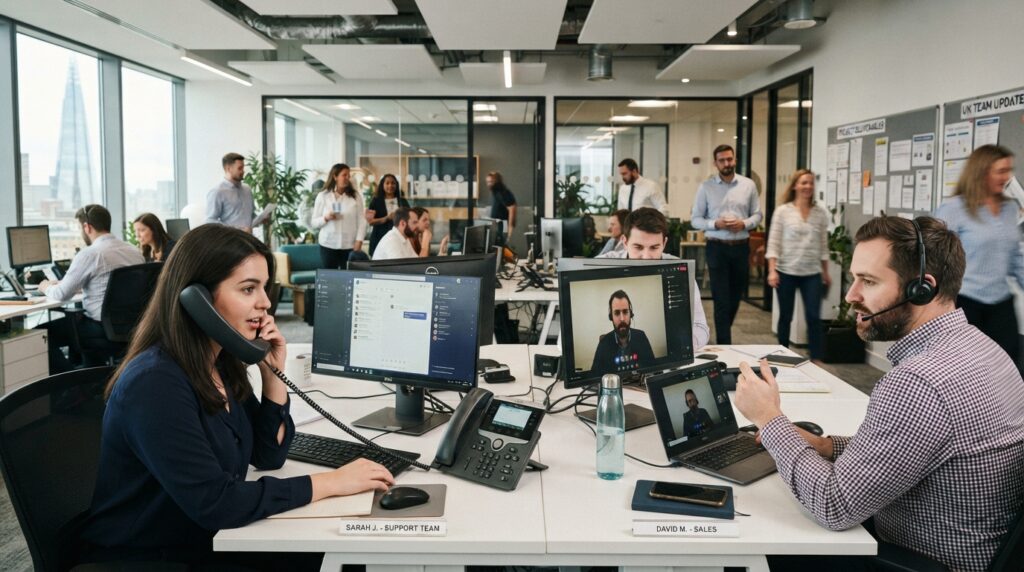 VoIP Phone System London: A Guide for UK Businesses London business office using a VoIP phone system